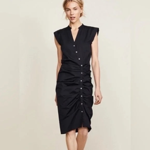 VERONICA BEARD Bell Button Down Ruched Shirtdress Sz 00 - Picture 9 of 10